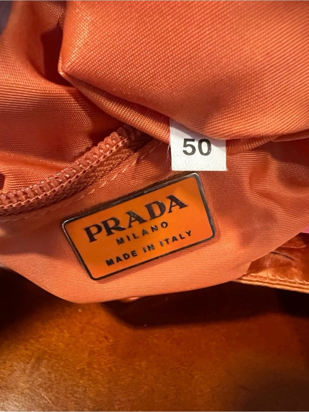 Vintage Prada Coral Orange Satin Bag Plexiglass Handle Made in Italy - Picture 2 of 11